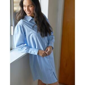 11-8 Outerknown RONSON Cotton Shirt Dress in Azure Blue Double Stripe M NWT $148